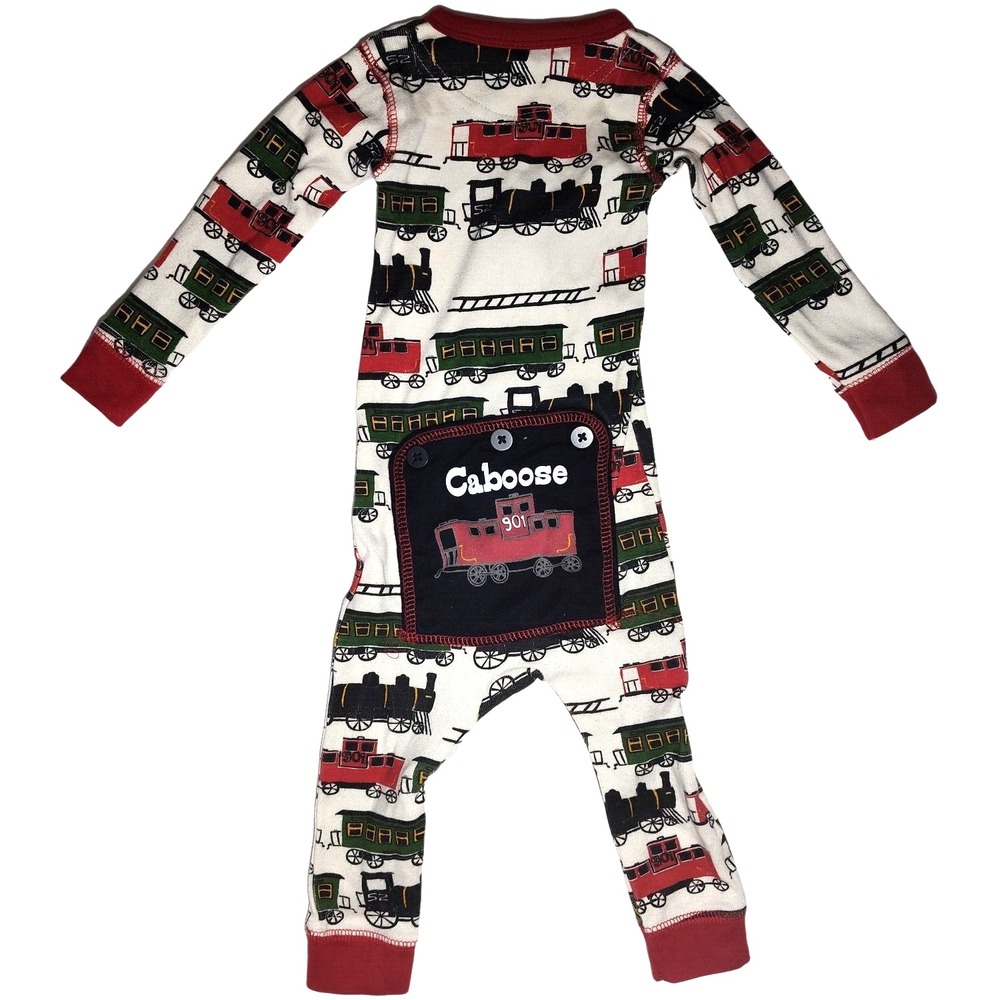 Lazy One 12 Mos Baby Train Caboose‎ Bum Sleeper Outfit Beige Cotton Open Feet